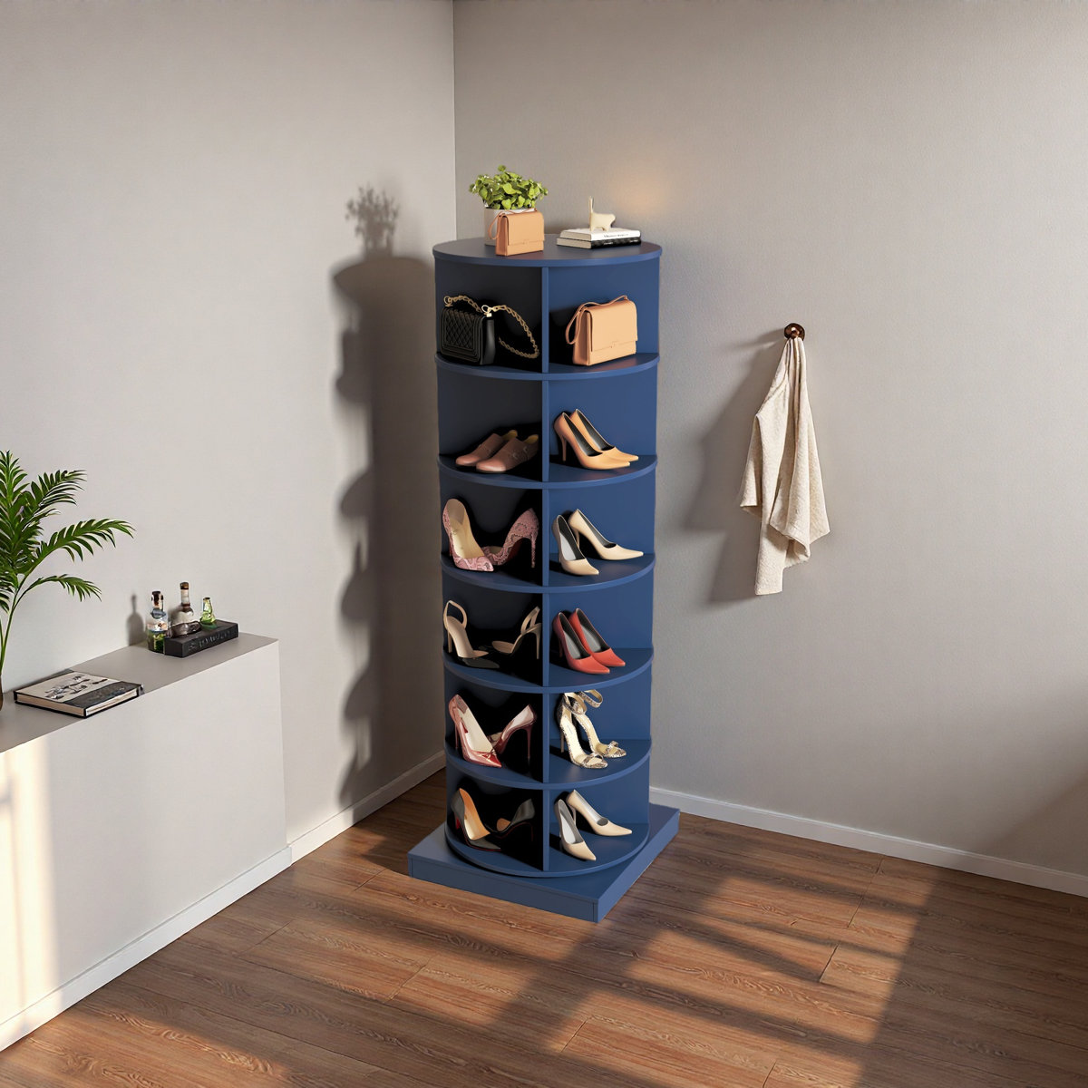 Green 360 Rotating Shoe Cabinet - 6 Layers
